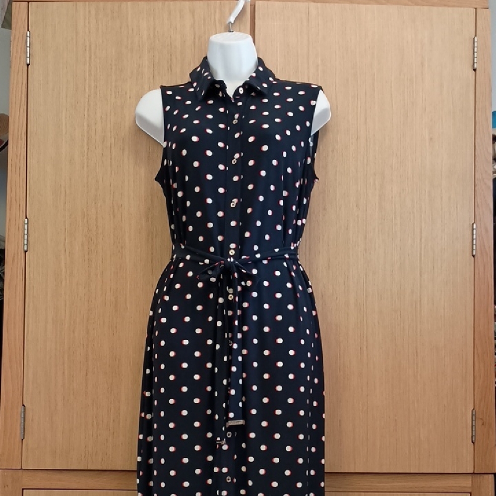 NWT SZ 8 Sleeveless Navy/ White/Red Polka Dot Shirt dress By Tommy Hilfiger